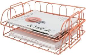 img 4 attached to 📚 SuperbPage 2-Pack Stackable Rose Gold Metal File Letter Trays Organizer for Desk