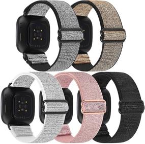 img 4 attached to 🌈 GrTrees 5-Pack Adjustable Nylon Bands for Fitbit Versa 3/Sense - Vibrant Replacement Wristbands for Women and Men - Bright Color Series