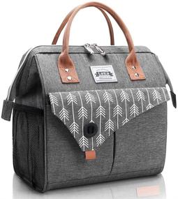 img 4 attached to 👜 Grey Insulated Lunch Bag for Women - Leakproof & Reusable Cooler Bag by Lekebobor