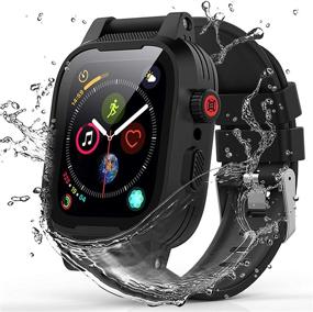 img 4 attached to 📱 YOGRE Apple Watch Case 44mm Series 6/5/4/SE: IP68 Waterproof, Shockproof, Anti-Scratches with Built-in Screen Protector - All Round Protection + Bonus Silicone Band