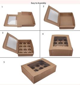 img 2 attached to 🎂 20-Pack Kraft Cupcake Boxes with Clear Display Window - Brown Cake Trays for Cookies, Muffins & Pastries - Holds 12 Standard Cupcakes - Perfect for Mother's Day, Father's Day & Party