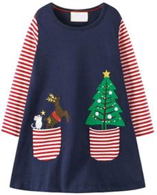 img 4 attached to 👗 Christmas Sleeve Cotton Girls' Clothing for Toddler Dresses