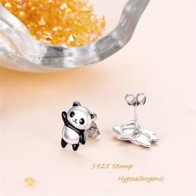 img 3 attached to 🦄 Women's Girls' Sterling Silver Animal Stud Earrings - Panda and Narwhal Jewelry Set for Birthday and Christmas Gifts