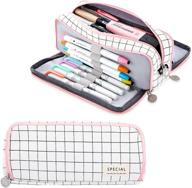 🎒 versatile and spacious canvas pencil case - isuperb large capacity 3 compartments pen bag for stationery, makeup, and more! logo