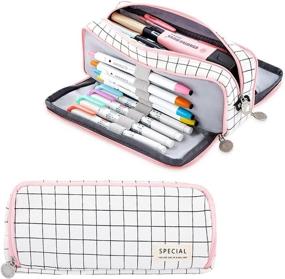 img 4 attached to 🎒 Versatile and Spacious Canvas Pencil Case - iSuperb Large Capacity 3 Compartments Pen Bag for Stationery, Makeup, and more!