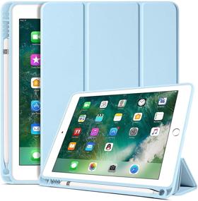 img 4 attached to 📘 BENTOBEN iPad 6th Gen/5th Gen Case with Pencil Holder - Premium Folio Stand Cover with Auto Wake/Sleep for Apple iPad 9.7" 2018/2017, Sky Blue