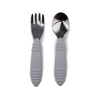 gray bumkins utensils – silicone and stainless steel baby fork and spoon set for self feeding, toddler silverware logo