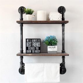 img 3 attached to 🏞️ Rustic Wood Industrial Pipe Shelf for Bathroom, 19.6in Wall Mounted Shelves with Towel Bar, 2 Tier Farmhouse Towel Rack Over Toilet, Floating Pipe Shelving for Towel Holder, Retro Grey
