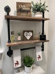 img 4 attached to 🏞️ Rustic Wood Industrial Pipe Shelf for Bathroom, 19.6in Wall Mounted Shelves with Towel Bar, 2 Tier Farmhouse Towel Rack Over Toilet, Floating Pipe Shelving for Towel Holder, Retro Grey