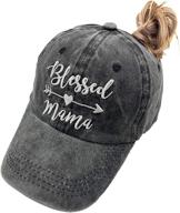 🧢 blessed mama ponytail hat: vintage washed distressed baseball dad cap for women - manmesh hatt logo