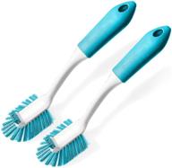 🧼 powerful fibers everclean radial dish brush with scraping brush - tough job tool &amp; anti-slip handle - aqua &amp; white 2 pack (6690-34) logo