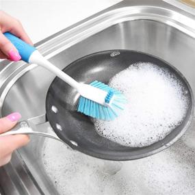 img 1 attached to 🧼 Powerful Fibers EVERCLEAN Radial Dish Brush with Scraping Brush - Tough Job Tool &amp; Anti-slip Handle - Aqua &amp; White 2 Pack (6690-34)