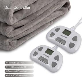 img 3 attached to 🔌 HNABAIC Electric Heated Blanket Queen Size, Flannel Fleece, Auto-Off 1-10 Hours, 10 Heating Levels (Gray, 84&#34; x 90&#34; Queen Size, Dual Controller)