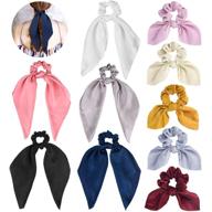 🎀 satin hair scrunchies with ribbon bow, funtopia 10pcs set featuring solid colors - includes 5 satin hair scarf & 5 bunny ear scrunchies | soft scarf hair ties bowknot ponytail holder for women girls logo