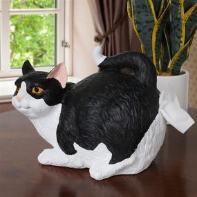 img 1 attached to Cat Butt Tissue Holder - Stylish Black & White Tuxedo Design - Fits Standard Square Tissue Box - Durable Resin Construction