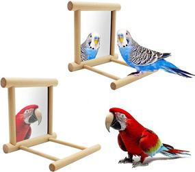 img 4 attached to 🐦 Enhance Your Bird's Cage with the Blessed Family Bird Parakeet Mirror, Parrot Perch Stand, Wooden Hummingbird Swing Toy, and More!