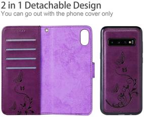 img 2 attached to 💜 WaterFox S10 Plus Wallet Leather Case with Detachable Cover, Vintage Embossed Pattern and Four Card Slots, Wrist Strap - Purple for Women