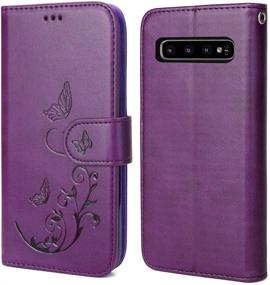 img 3 attached to 💜 WaterFox S10 Plus Wallet Leather Case with Detachable Cover, Vintage Embossed Pattern and Four Card Slots, Wrist Strap - Purple for Women