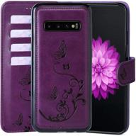 💜 waterfox s10 plus wallet leather case with detachable cover, vintage embossed pattern and four card slots, wrist strap - purple for women logo