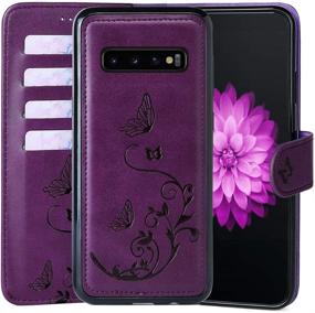 img 4 attached to 💜 WaterFox S10 Plus Wallet Leather Case with Detachable Cover, Vintage Embossed Pattern and Four Card Slots, Wrist Strap - Purple for Women