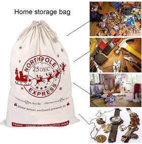 img 2 attached to 🎅 2pcs Santa Sacks Canvas Bags with Drawstring | Large Christmas Bags for Gifts | Kids Presents Storage | 19 x 27 Inch Santa Bags