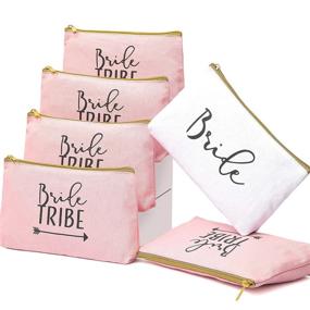 img 4 attached to 💄 Rose Gold Bride Tribe Makeup Clutch Set - 6 Piece Cosmetic Bags for Bridesmaid Proposal Box, Bachelorette Party Favors &amp; Bridesmaids Gifts