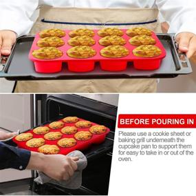 img 1 attached to 🧁 Large Silicone Jumbo Muffin Pan – 12 Cup European Grade Cupcake Baking Tray, Non-Stick Muffin Mold for Baking, Food-Grade Muffin Tins, BPA Free