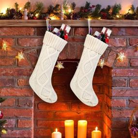 img 1 attached to 🎁 Set of 2 Solid Color White Ivory Classic 18 Inch Yoka Cable Knit Christmas Stockings Kits - Free Shipping