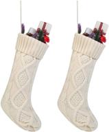 🎁 set of 2 solid color white ivory classic 18 inch yoka cable knit christmas stockings kits - free shipping логотип