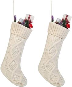 img 4 attached to 🎁 Set of 2 Solid Color White Ivory Classic 18 Inch Yoka Cable Knit Christmas Stockings Kits - Free Shipping