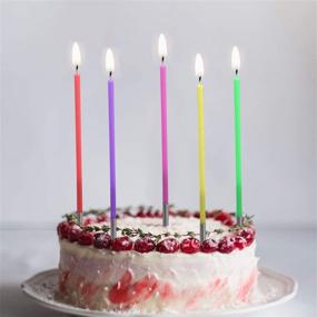 img 2 attached to 🎂 LUTER 20-Piece Metallic Birthday Candle Set in Holders for Stunning Party Decorations – Rainbow Color, Long & Thin Candles for Birthday, Wedding, Cupcakes