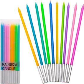 img 4 attached to 🎂 LUTER 20-Piece Metallic Birthday Candle Set in Holders for Stunning Party Decorations – Rainbow Color, Long & Thin Candles for Birthday, Wedding, Cupcakes