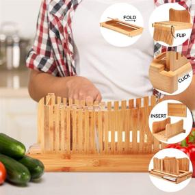 img 1 attached to 🥖 Bamboo Bread Slicer: Easy-to-Use Foldable Machine for Perfectly Sliced Loaves, with Crumbs Tray, Adjustable Sizes, Sharp Knife, and Storage Bag