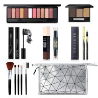 👁️ complete makeup set with 12 colors eyeshadow palette, 5pcs brush set, eyebrow powder, waterproof eyeliner & mascara, contour stick & cosmetic bag logo