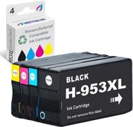 🖨️ hotcolor 953xl ink cartridges: 4-pack replacement for hp officejet pro 7740 8210 8728 8710 8715 8720 8725 8730 8740 printer (black/cyan/magenta/yellow) logo