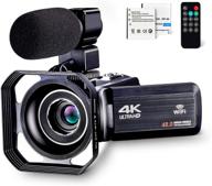 enhanced 4k camcorder vlogging camera for youtube | ultra hd 4k 48mp video camera with microphone & remote control | wifi digital camera 3.0" ips touch screen logo