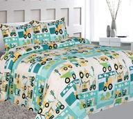 🚗 elegant home fun 3 piece twin size sheet set with cars and trucks design - green, beige, yellow and teal - includes pillowcases and fitted/flat sheets - perfect for boys/kids bedroom décor (car twin) logo