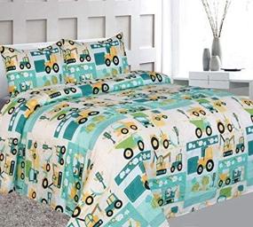img 3 attached to 🚗 Elegant Home Fun 3 Piece Twin Size Sheet Set with Cars and Trucks Design - Green, Beige, Yellow and Teal - Includes Pillowcases and Fitted/Flat Sheets - Perfect for Boys/Kids Bedroom Décor (Car Twin)