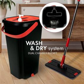 img 2 attached to 🧹 Efficient Flat Floor Mop and Bucket Set with Hands-Free Cleaning - Eliminate Dirt, Grime, and Hair Build-up with Ease - Includes 5 Reusable Microfiber Pads