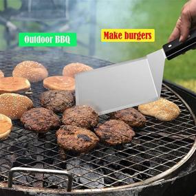 img 2 attached to 🔪 HaSteeL Stainless Steel Metal Spatula Set of 2 - Heavy Duty Hamburger Turner & Pancake Flipper for Teppanyaki Flat Top BBQ Cooking - Dishwasher Safe & 2 Hooks Included