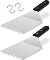 🔪 hasteel stainless steel metal spatula set of 2 - heavy duty hamburger turner & pancake flipper for teppanyaki flat top bbq cooking - dishwasher safe & 2 hooks included logo