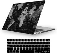 🌍 чехол ileadon для macbook pro 13 дюймов 2016-2019 - a2159/a1989/a1706/a1708 резиновый защитный чехол+накладка на клавиатуру, черная карта мира - для macbook pro 13 с touch bar и touch id / без них логотип