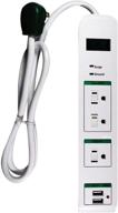 gogreen power (gg-13103usb) 3 outlet surge protector с 2 usb портами: надежная полоса питания, белый, кабель 3 фута. логотип