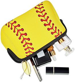 img 2 attached to 🔶 Softball Print Makeup Bag: Waterproof Neoprene Pouch for Baseball Travel (Yellow, 10.24 x 5.12 x 3.7 Inch)