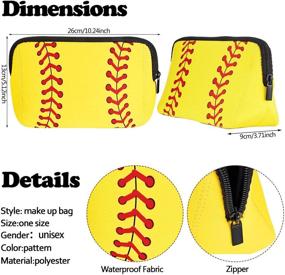 img 3 attached to 🔶 Softball Print Makeup Bag: Waterproof Neoprene Pouch for Baseball Travel (Yellow, 10.24 x 5.12 x 3.7 Inch)