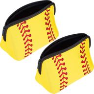 🔶 softball print makeup bag: waterproof neoprene pouch for baseball travel (yellow, 10.24 x 5.12 x 3.7 inch) logo