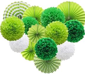 img 4 attached to 🎉 Vibrant Green Hanging Paper Party Decorations Set for Birthdays, Weddings, Graduations, Baby Showers, and Events - Round Paper Fans, Pom Poms, and Flowers