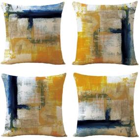 img 4 attached to Watercolor Geometric Pillowcases: Set of 4 Decorative Throw Pillow Covers, 18 x 18 Inch - Blue, Canvas Material - WOMHOPE