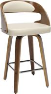 ofm 161 collection mid century modern 26&#34; walnut/ivory bentwood swivel seat stool with vinyl back and seat cushion logo