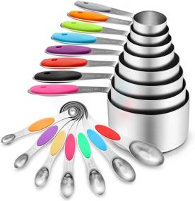 img 4 attached to 🥄 YIHONG 16-Piece Stainless Steel Measuring Cups and Spoons Set with Silicone Handle - Ideal for Cooking & Baking, Includes 8 Cups, 7 Spoons and 1 Leveler